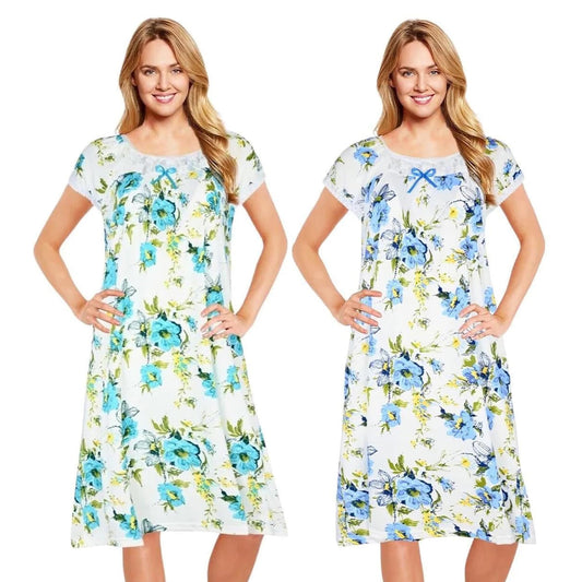 JEFFRICO Womens 2 Pack Nightgowns Short Sleeve Sleepwear Soft Pajama Dress Nightshirts