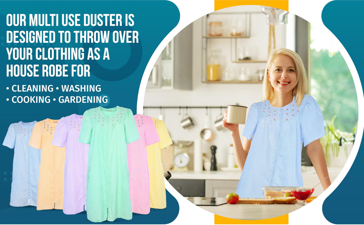 JEFFRICO House Dresses for Women with Pockets - Lightweight Breathable Short Sleeve Muumuu & Nightgowns - Zipper Front Housecoat and Dusters for Women