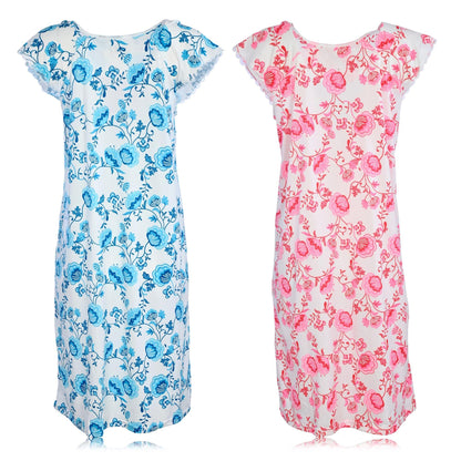 JEFFRICO Womens 2 Pack Nightgowns Short Sleeve Sleepwear Soft Pajama Dress Nightshirts