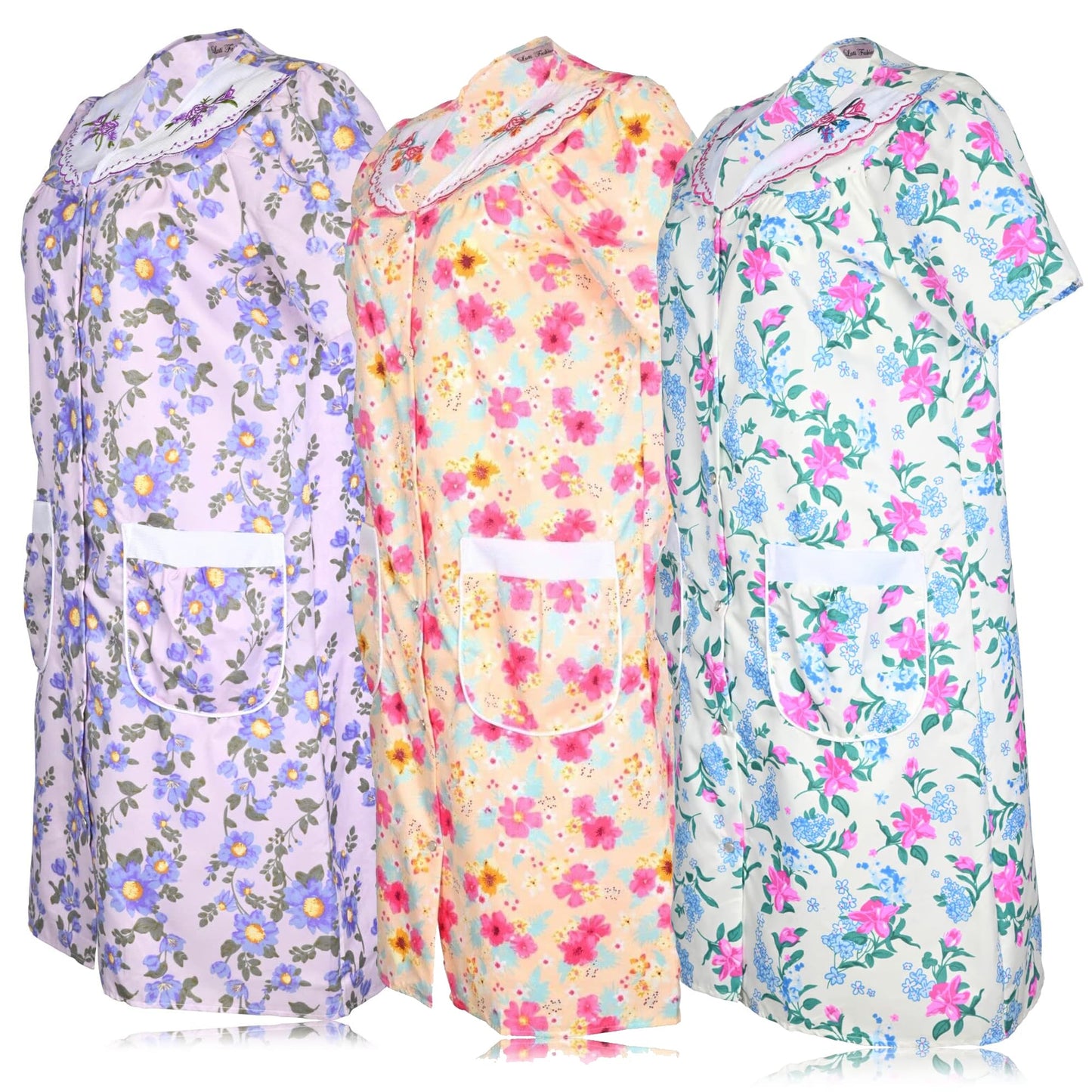 JEFFRICO 3 Pack House Dresses for Women with Pockets - Lightweight Breathable Short Sleeve Muumuu & Nightgowns - Dusters