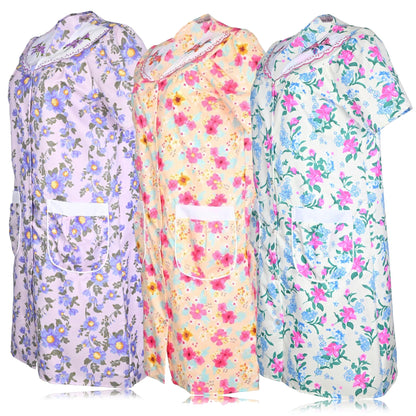 JEFFRICO 3 Pack House Dresses for Women with Pockets - Lightweight Breathable Short Sleeve Muumuu & Nightgowns - Dusters