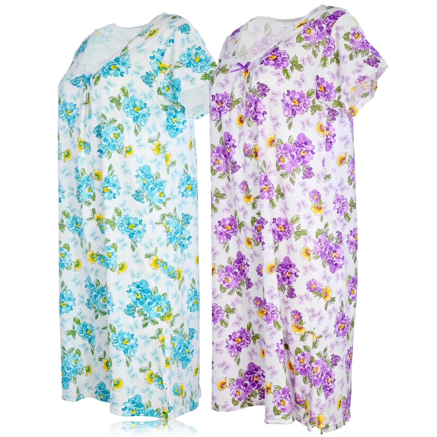 JEFFRICO Womens 2 Pack Nightgowns Short Sleeve Sleepwear Soft Pajama Dress Nightshirts