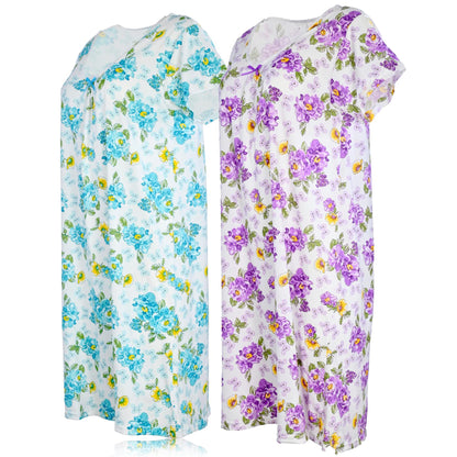 JEFFRICO Womens 2 Pack Nightgowns Short Sleeve Sleepwear Soft Pajama Dress Nightshirts