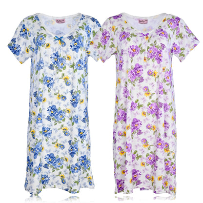 JEFFRICO Womens 2 Pack Nightgowns Short Sleeve Sleepwear Soft Pajama Dress Nightshirts