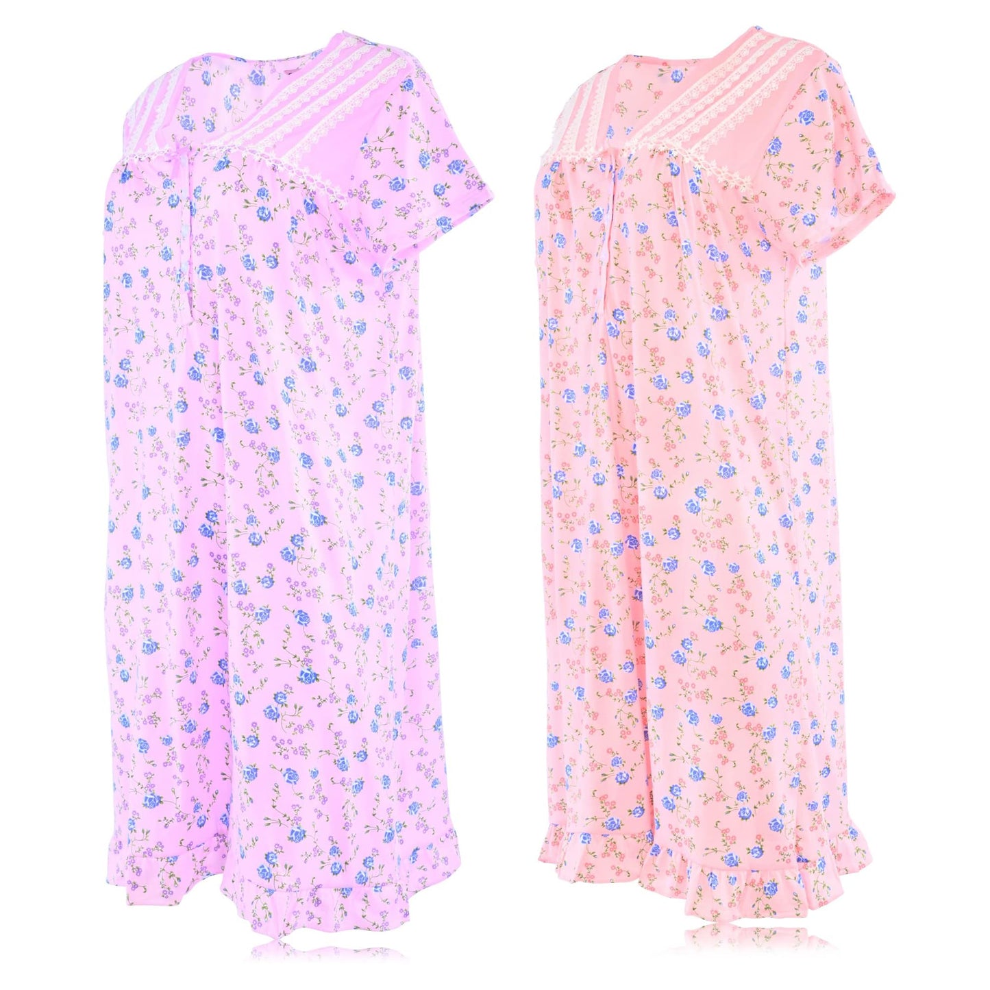 JEFFRICO Womens 2 Pack Nightgowns Short Sleeve Sleepwear Soft Pajama Dress Nightshirts