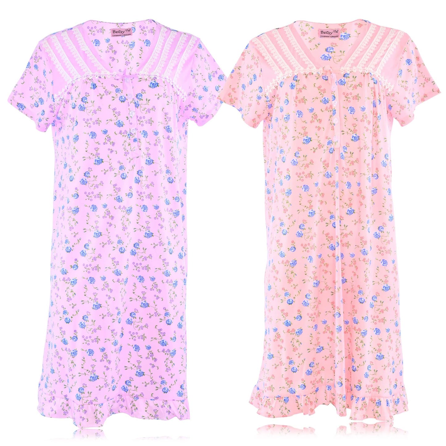 JEFFRICO Womens 2 Pack Nightgowns Short Sleeve Sleepwear Soft Pajama Dress Nightshirts
