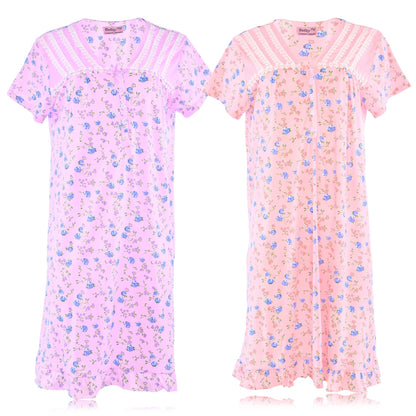 JEFFRICO Womens 2 Pack Nightgowns Short Sleeve Sleepwear Soft Pajama Dress Nightshirts