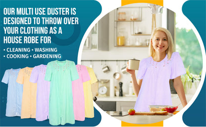 JEFFRICO House Dresses for Women with Pockets - Lightweight Breathable Short Sleeve Muumuu & Nightgowns - Zipper Front Housecoat and Dusters for Women