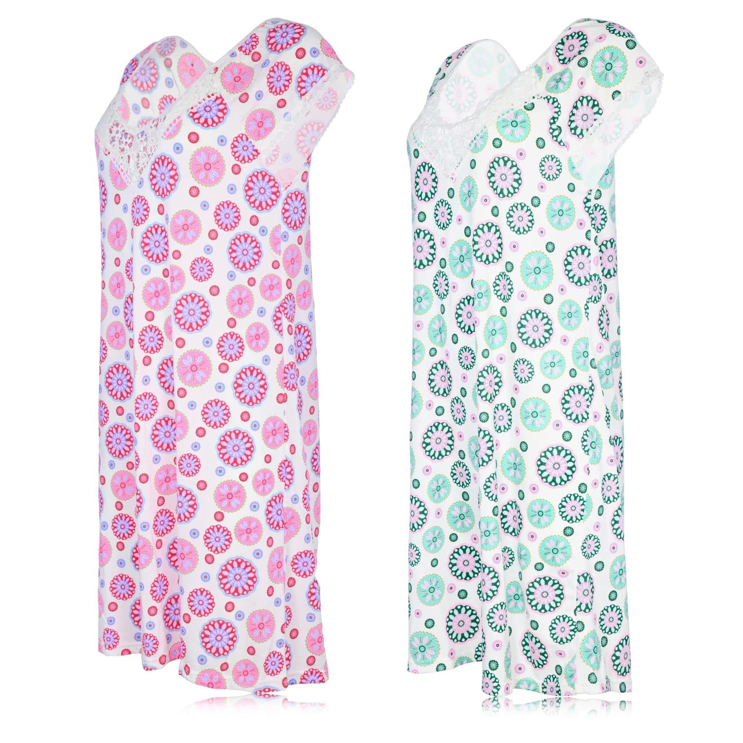 JEFFRICO Womens 2 Pack Nightgowns Short Sleeve Sleepwear Soft Pajama Dress Nightshirts