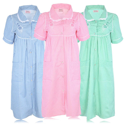 JEFFRICO 3 Pack House Dresses for Women with Pockets - Lightweight Breathable Short Sleeve Muumuu & Nightgowns - Dusters
