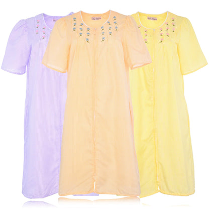 JEFFRICO 3 Pack House Dresses for Women with Pockets - Lightweight Breathable Short Sleeve Zipper Front Nightgowns - Dusters