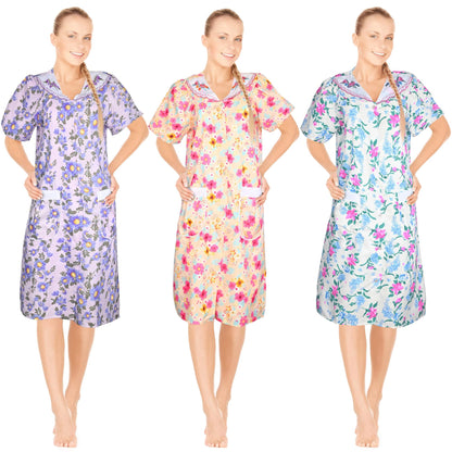 JEFFRICO 3 Pack House Dresses for Women with Pockets - Lightweight Breathable Short Sleeve Muumuu & Nightgowns - Dusters