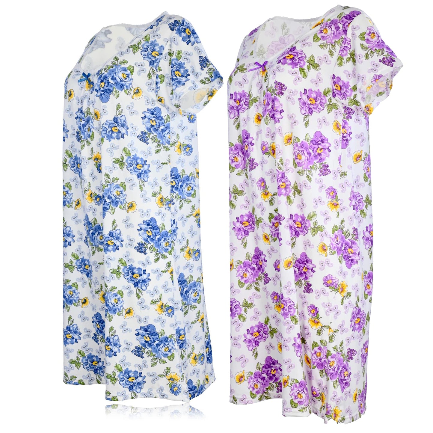 JEFFRICO Womens 2 Pack Nightgowns Short Sleeve Sleepwear Soft Pajama Dress Nightshirts