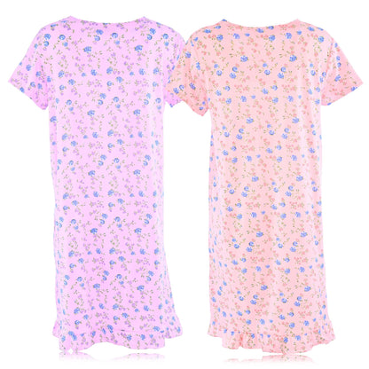JEFFRICO Womens 2 Pack Nightgowns Short Sleeve Sleepwear Soft Pajama Dress Nightshirts