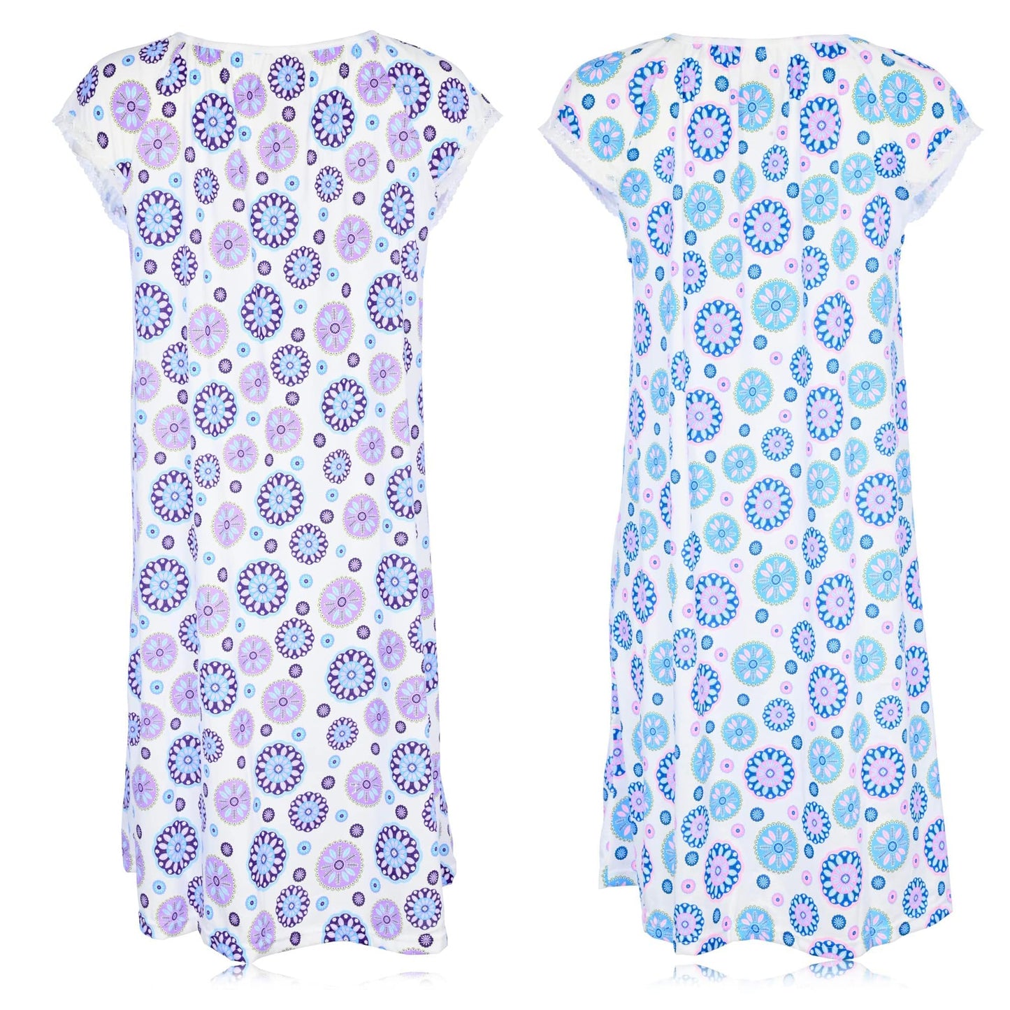 JEFFRICO Womens 2 Pack Nightgowns Short Sleeve Sleepwear Soft Pajama Dress Nightshirts