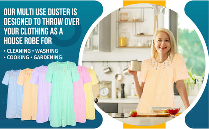 JEFFRICO House Dresses for Women with Pockets - Lightweight Breathable Short Sleeve Muumuu & Nightgowns - Zipper Front Housecoat and Dusters for Women