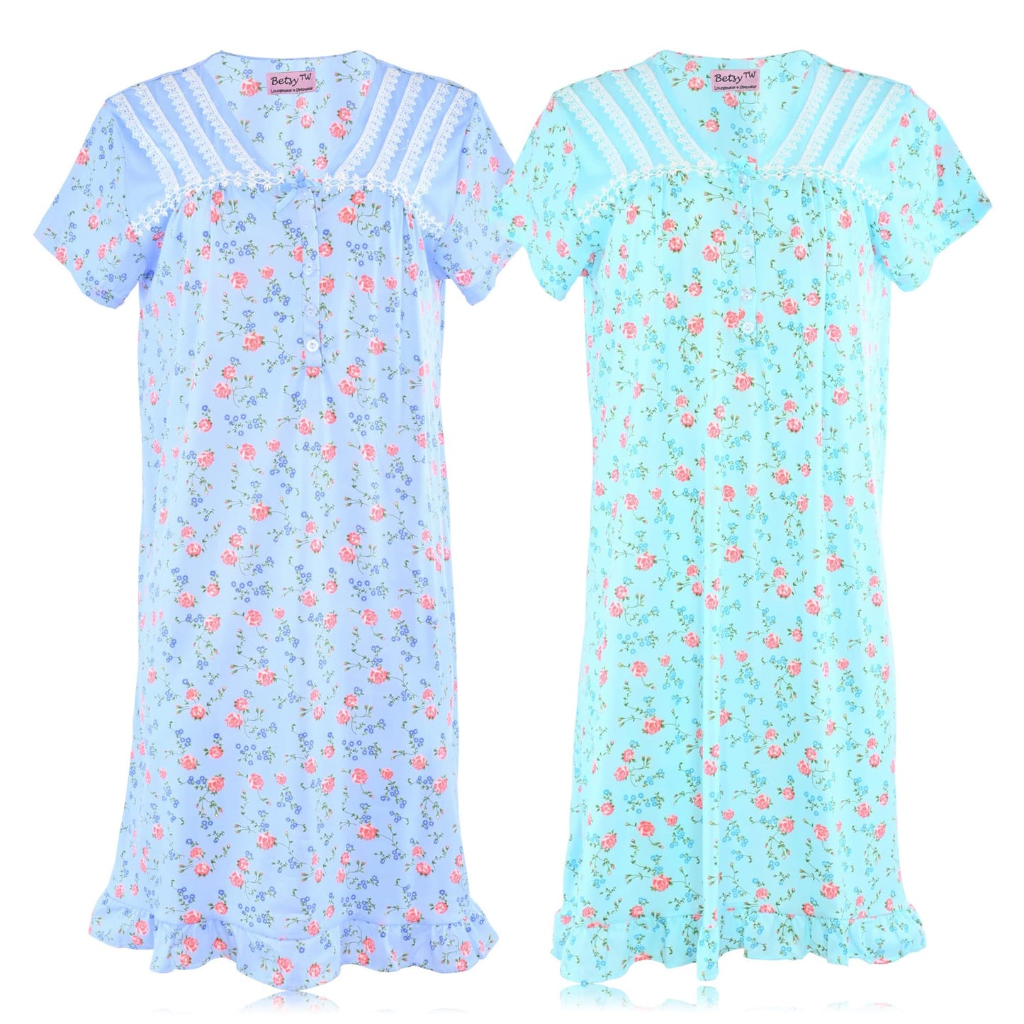 JEFFRICO Womens 2 Pack Nightgowns Short Sleeve Sleepwear Soft Pajama Dress Nightshirts
