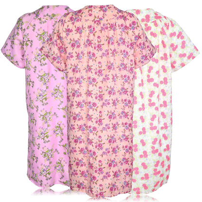 JEFFRICO 3 Pack House Dresses for Women with Pockets - Lightweight Breathable Short Sleeve Muumuu & Nightgowns - Dusters