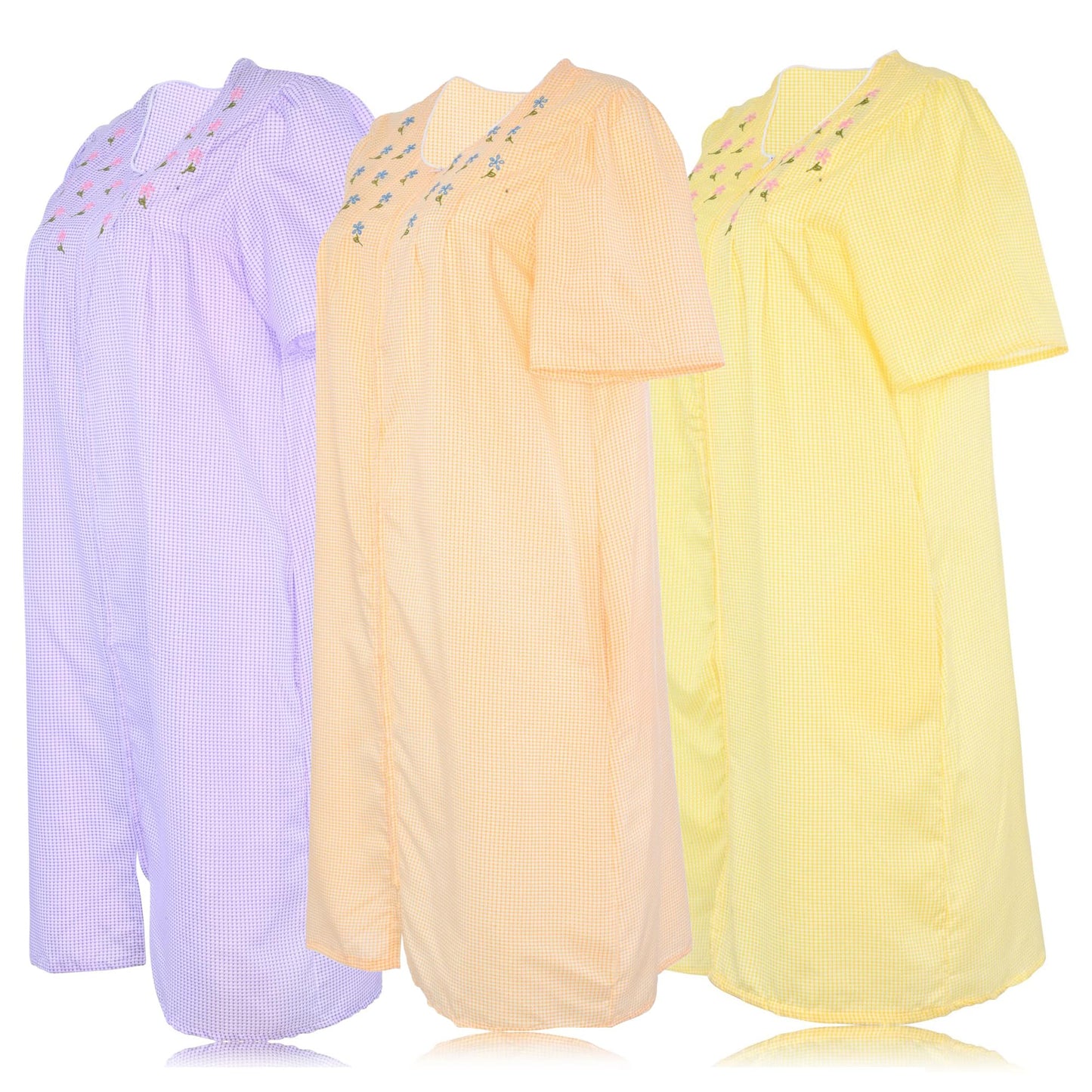 JEFFRICO 3 Pack House Dresses for Women with Pockets - Lightweight Breathable Short Sleeve Zipper Front Nightgowns - Dusters
