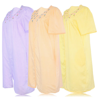 JEFFRICO 3 Pack House Dresses for Women with Pockets - Lightweight Breathable Short Sleeve Zipper Front Nightgowns - Dusters