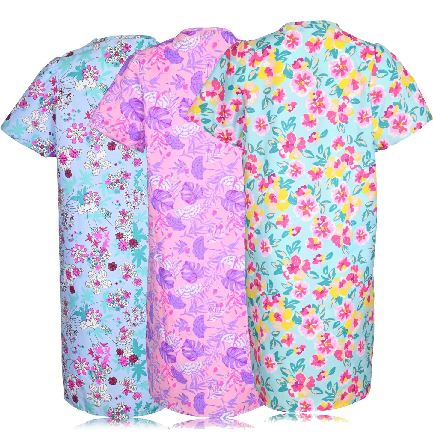 JEFFRICO 3 Pack House Dresses for Women with Pockets - Lightweight Breathable Short Sleeve Muumuu & Nightgowns - Dusters