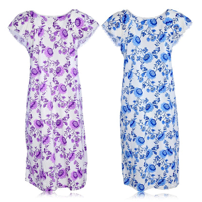 JEFFRICO Womens 2 Pack Nightgowns Short Sleeve Sleepwear Soft Pajama Dress Nightshirts