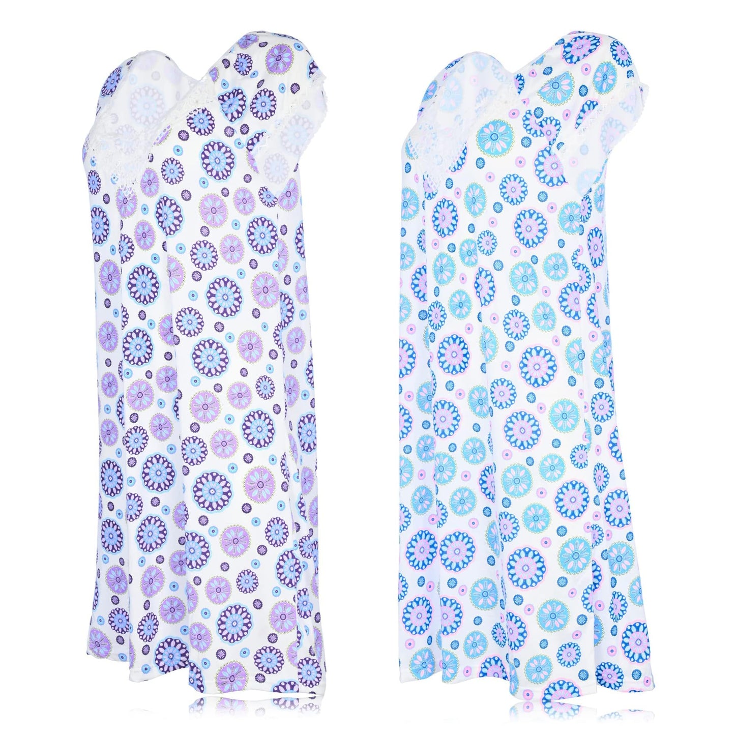 JEFFRICO Womens 2 Pack Nightgowns Short Sleeve Sleepwear Soft Pajama Dress Nightshirts