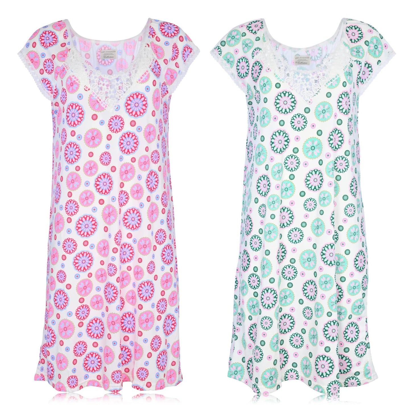 JEFFRICO Womens 2 Pack Nightgowns Short Sleeve Sleepwear Soft Pajama Dress Nightshirts