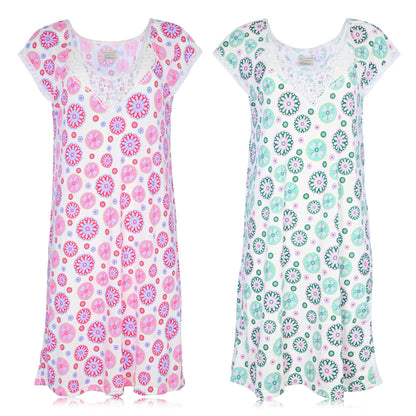 JEFFRICO Womens 2 Pack Nightgowns Short Sleeve Sleepwear Soft Pajama Dress Nightshirts