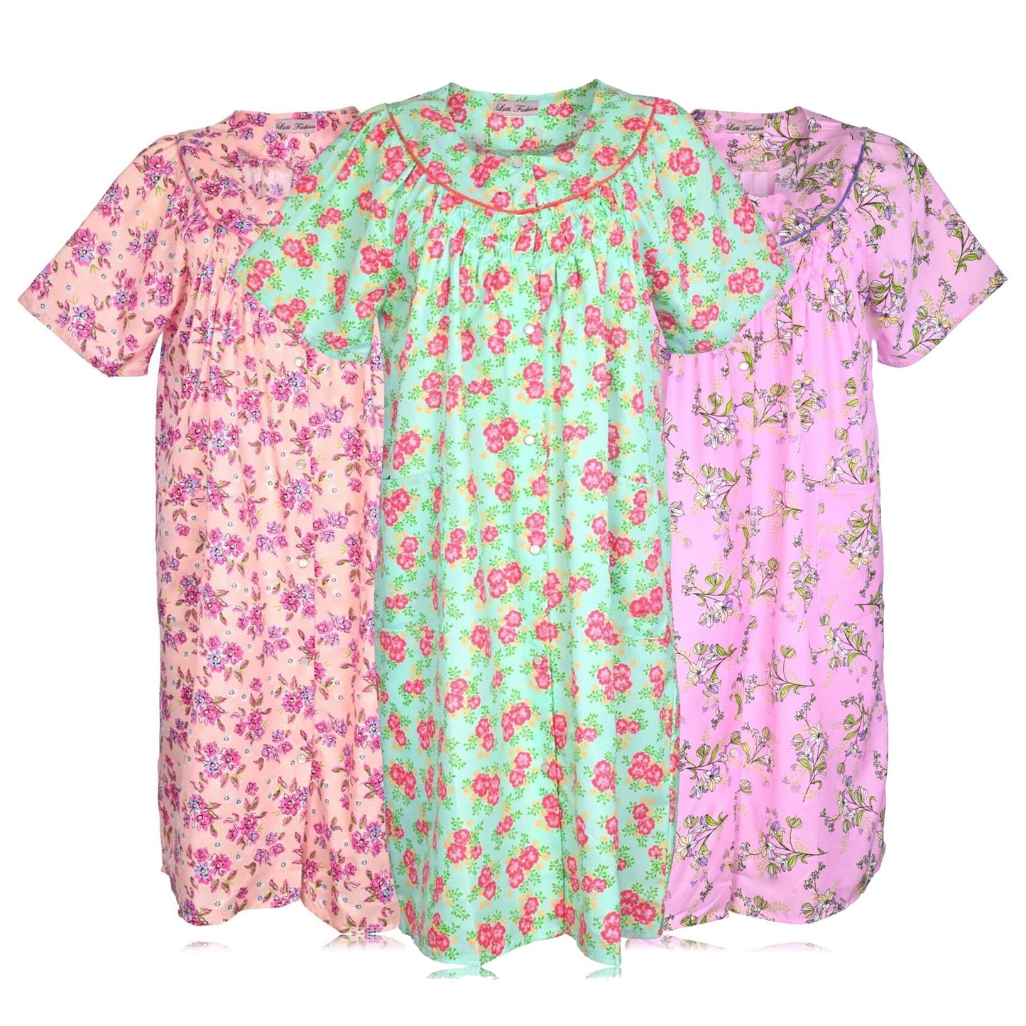 JEFFRICO 3 Pack House Dresses for Women with Pockets - Lightweight Breathable Short Sleeve Muumuu & Nightgowns - Dusters