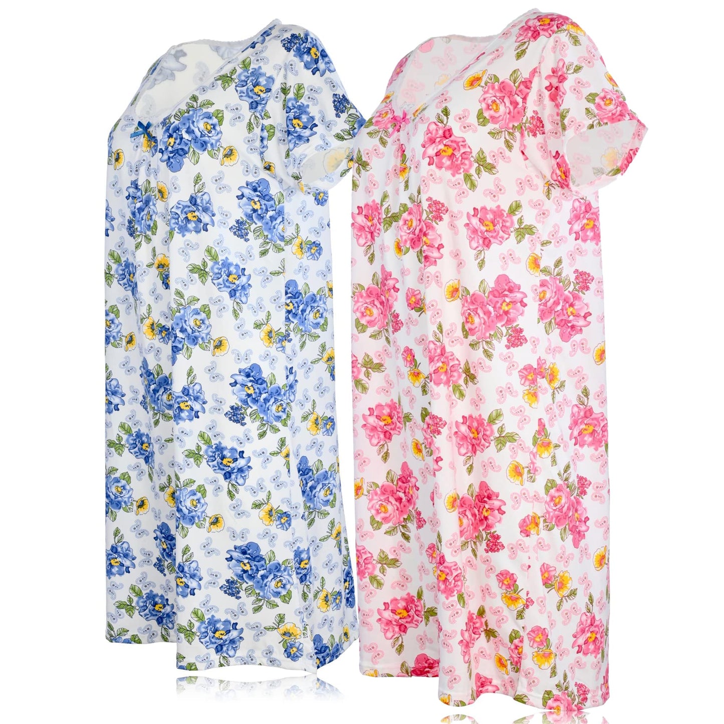 JEFFRICO Womens 2 Pack Nightgowns Short Sleeve Sleepwear Soft Pajama Dress Nightshirts