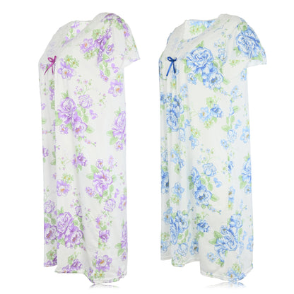 JEFFRICO Womens 2 Pack Nightgowns Short Sleeve Sleepwear Soft Pajama Dress Nightshirts