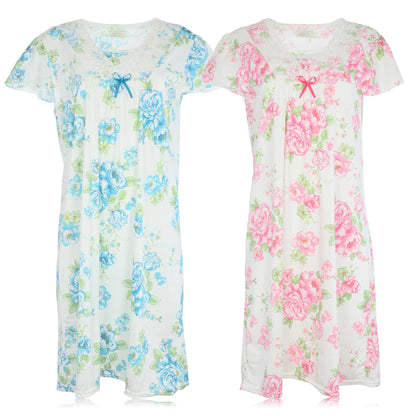 JEFFRICO Womens 2 Pack Nightgowns Short Sleeve Sleepwear Soft Pajama Dress Nightshirts