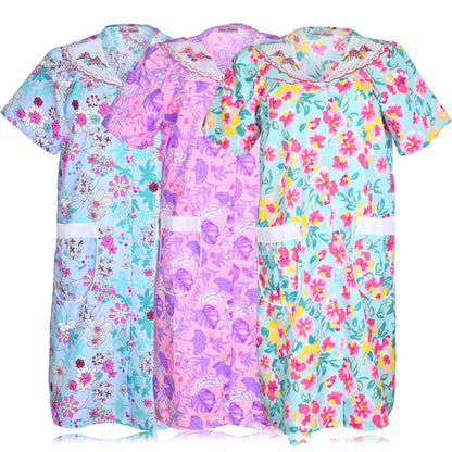 JEFFRICO 3 Pack House Dresses for Women with Pockets - Lightweight Breathable Short Sleeve Muumuu & Nightgowns - Dusters