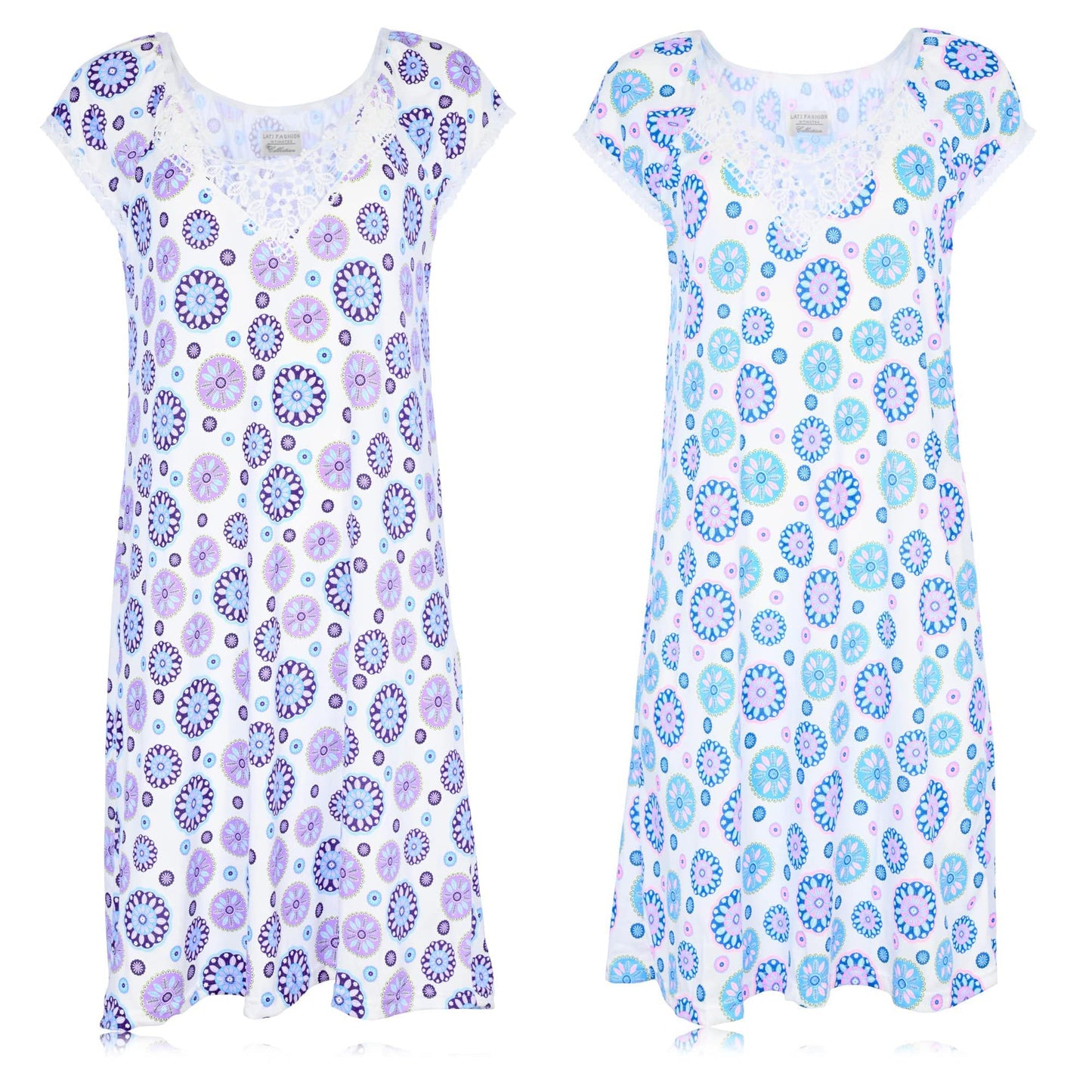 JEFFRICO Womens 2 Pack Nightgowns Short Sleeve Sleepwear Soft Pajama Dress Nightshirts