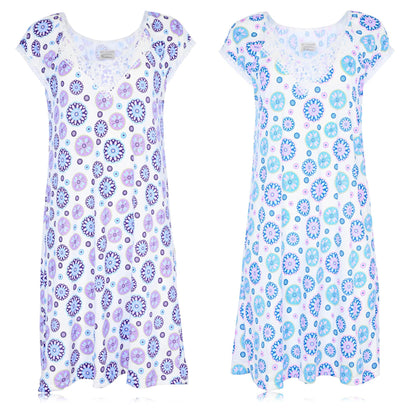 JEFFRICO Womens 2 Pack Nightgowns Short Sleeve Sleepwear Soft Pajama Dress Nightshirts