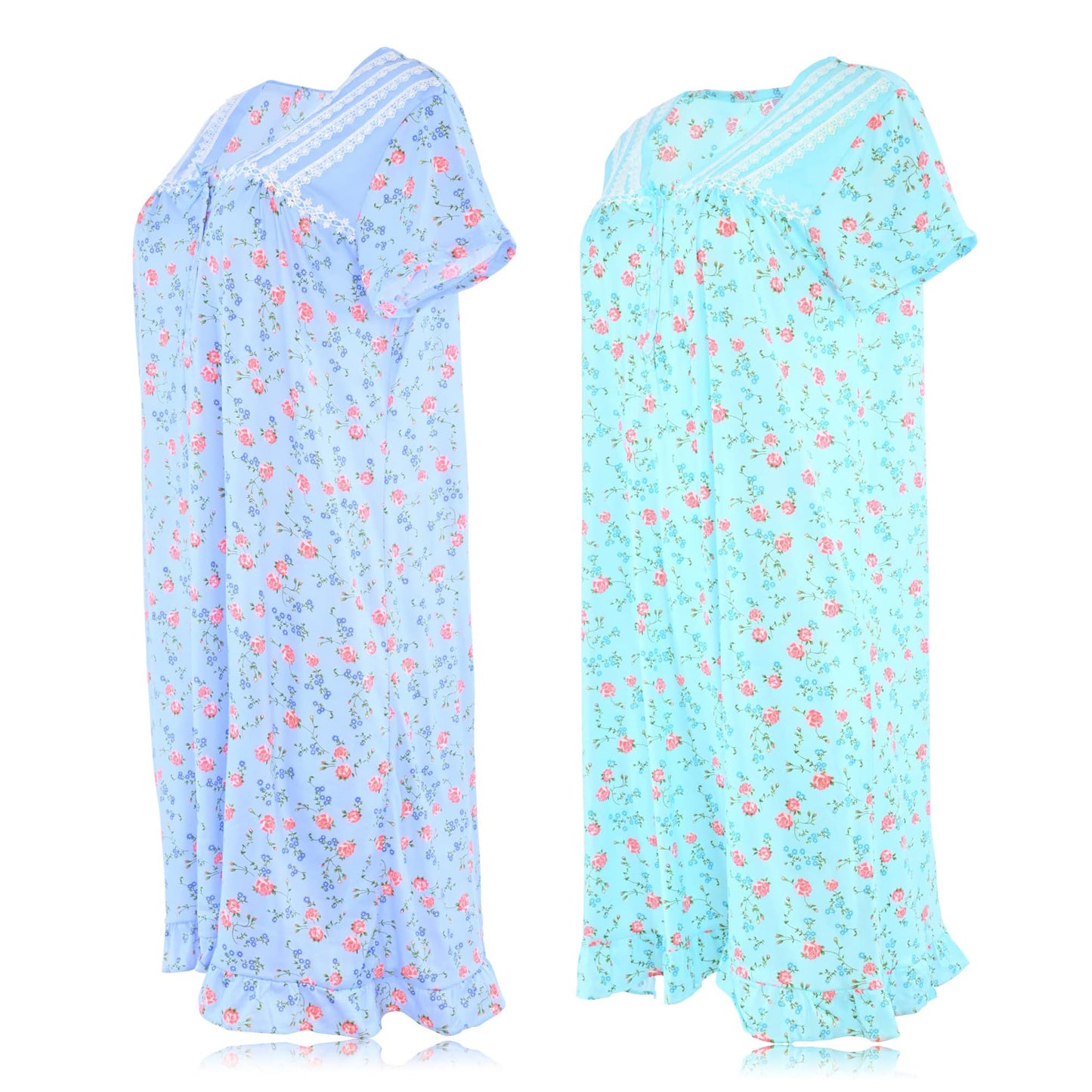 JEFFRICO Womens 2 Pack Nightgowns Short Sleeve Sleepwear Soft Pajama Dress Nightshirts