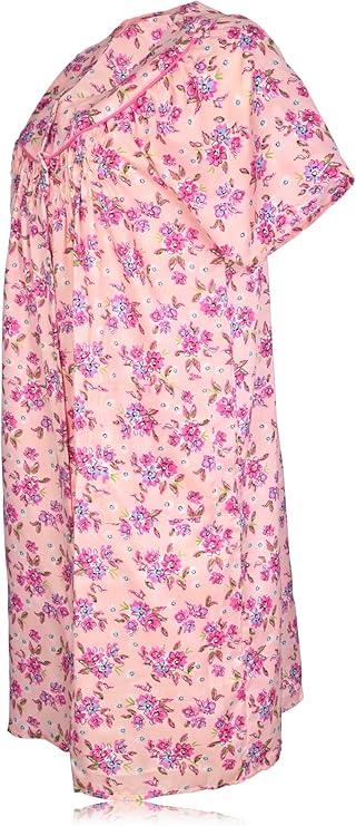 JEFFRICO House Dresses for Women with Pockets - Lightweight Breathable Short Sleeve Muumuu & Nightgowns - Snap Front Housecoat and Dusters for Women