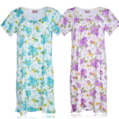 JEFFRICO Womens 2 Pack Nightgowns Short Sleeve Sleepwear Soft Pajama Dress Nightshirts