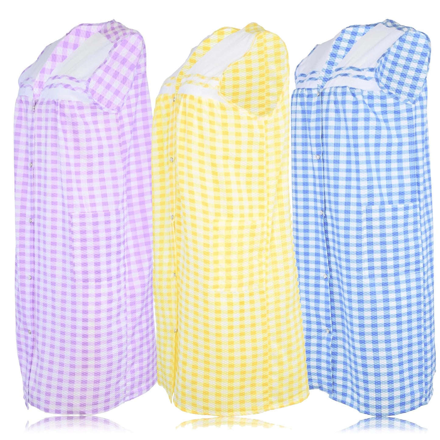JEFFRICO 3 Pack House Dresses for Women with Pockets - Lightweight Breathable Sleeveless Snap Front Housecoat Dusters