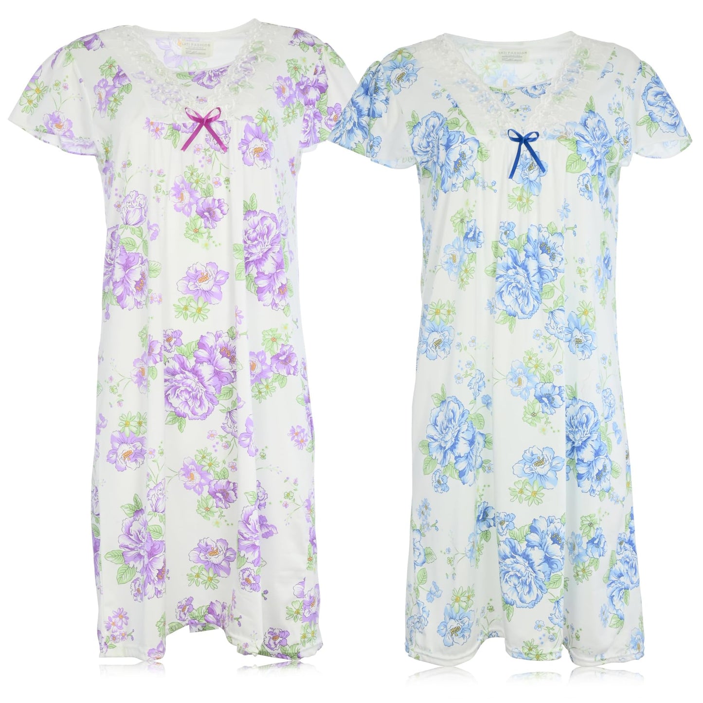 JEFFRICO Womens 2 Pack Nightgowns Short Sleeve Sleepwear Soft Pajama Dress Nightshirts