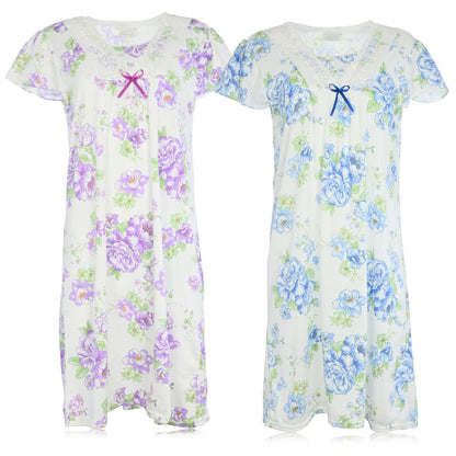 JEFFRICO Womens 2 Pack Nightgowns Short Sleeve Sleepwear Soft Pajama Dress Nightshirts