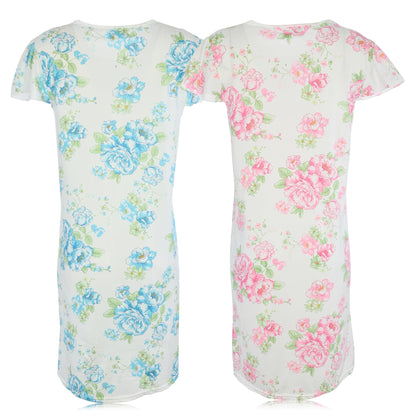 JEFFRICO Womens 2 Pack Nightgowns Short Sleeve Sleepwear Soft Pajama Dress Nightshirts