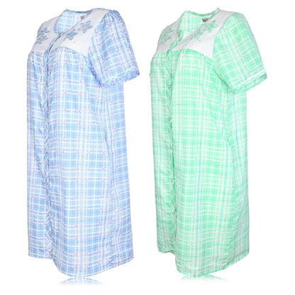 JEFFRICO 2 Pack House Dresses for Women with Pockets - Lightweight Breathable Short Sleeve Muumuu & Nightgowns - Women's Dusters