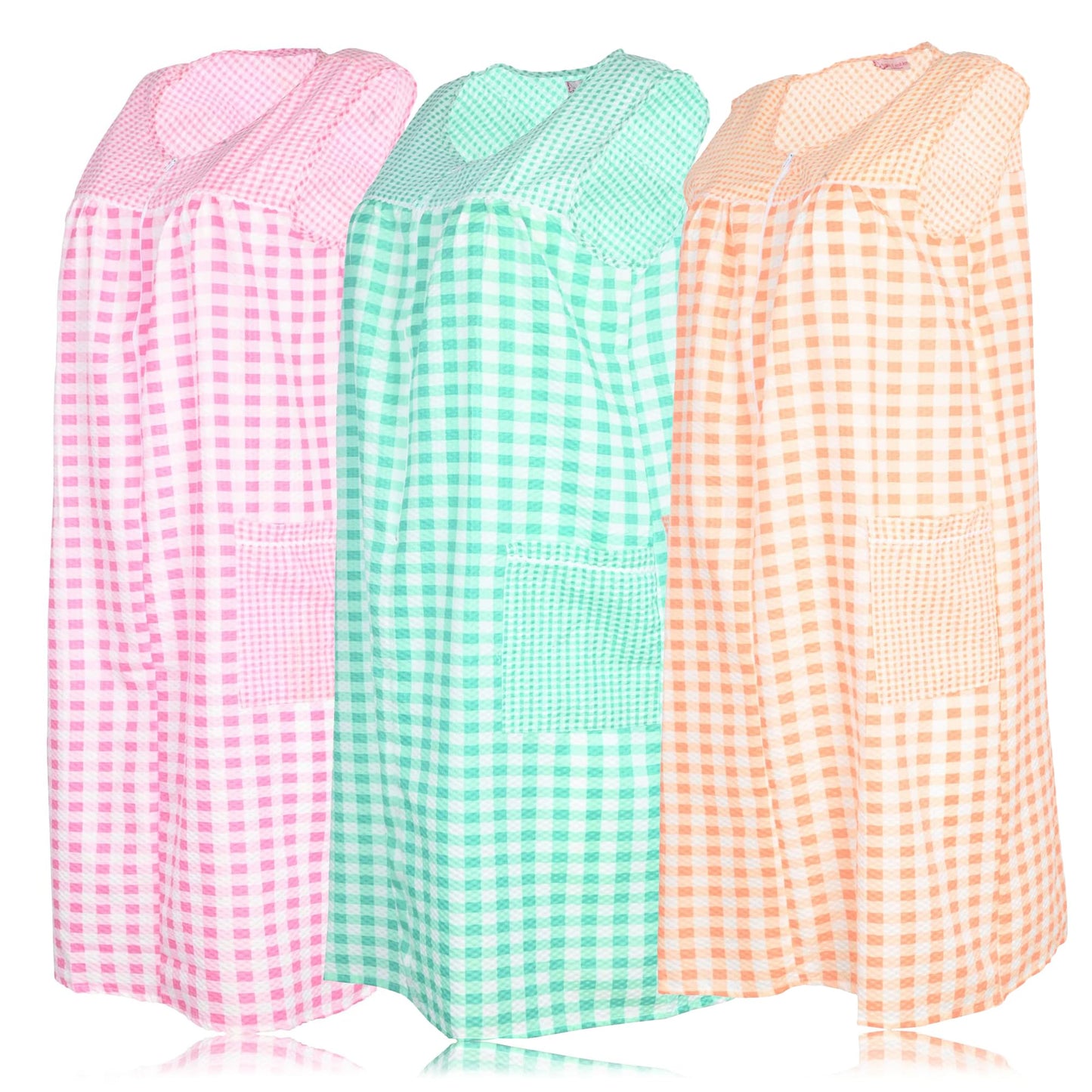 JEFFRICO 3 Pack House Dresses for Women with Pockets - Lightweight Breathable Sleeveless Zipper Front Housecoat Dusters