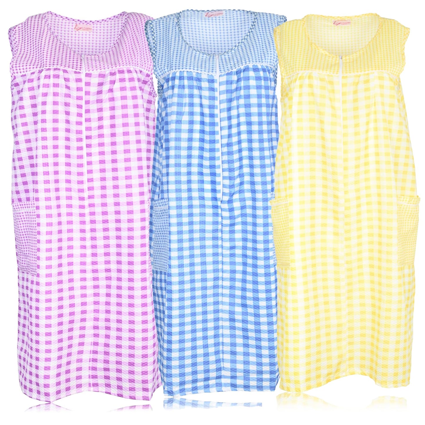 JEFFRICO 3 Pack House Dresses for Women with Pockets - Lightweight Breathable Sleeveless Zipper Front Housecoat Dusters