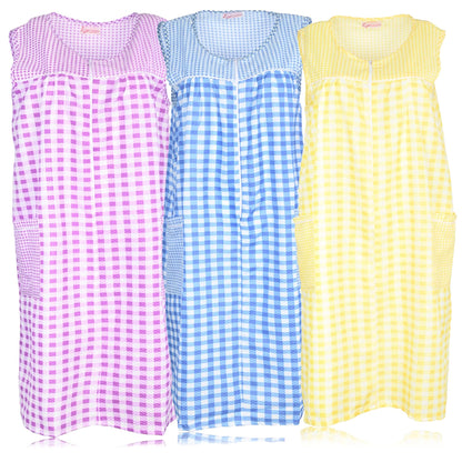 JEFFRICO 3 Pack House Dresses for Women with Pockets - Lightweight Breathable Sleeveless Zipper Front Housecoat Dusters