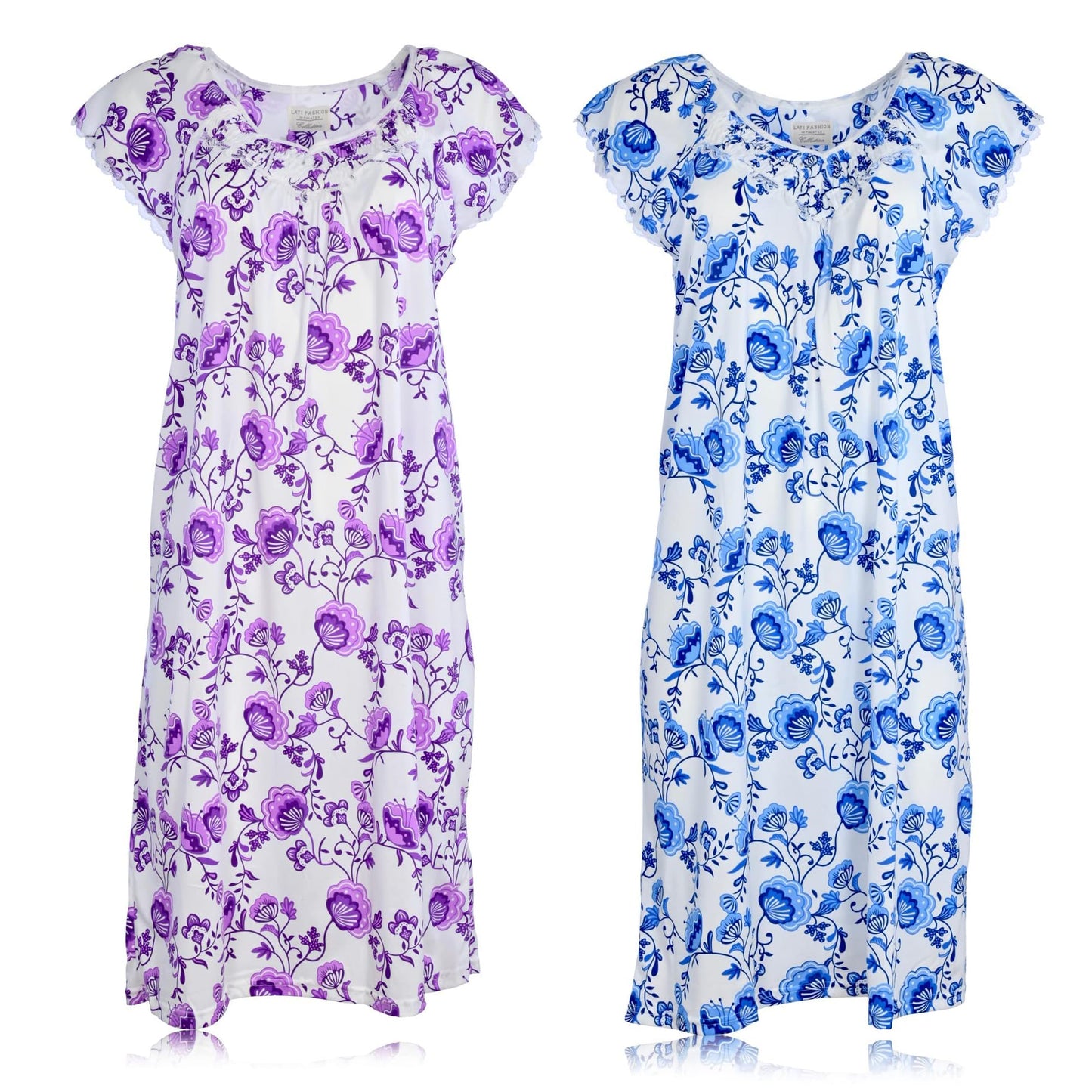 JEFFRICO Womens 2 Pack Nightgowns Short Sleeve Sleepwear Soft Pajama Dress Nightshirts