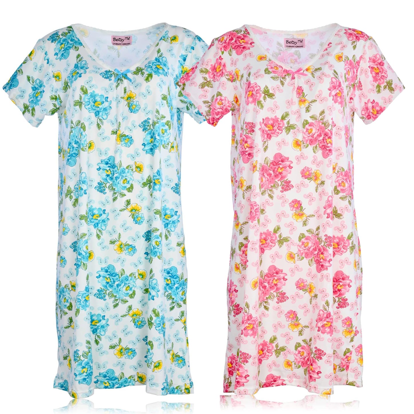 JEFFRICO Womens 2 Pack Nightgowns Short Sleeve Sleepwear Soft Pajama Dress Nightshirts