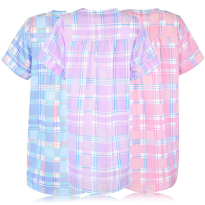JEFFRICO 3 Pack House Dresses for Women with Pockets - Lightweight Breathable Short Sleeve Muumuu & Nightgowns - Dusters